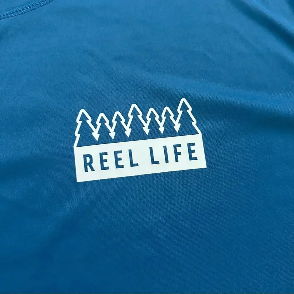 NEW! Reel Life Sun Defender Shirt, Moisture Wicking, Long Sleeve, Blue, XXL
